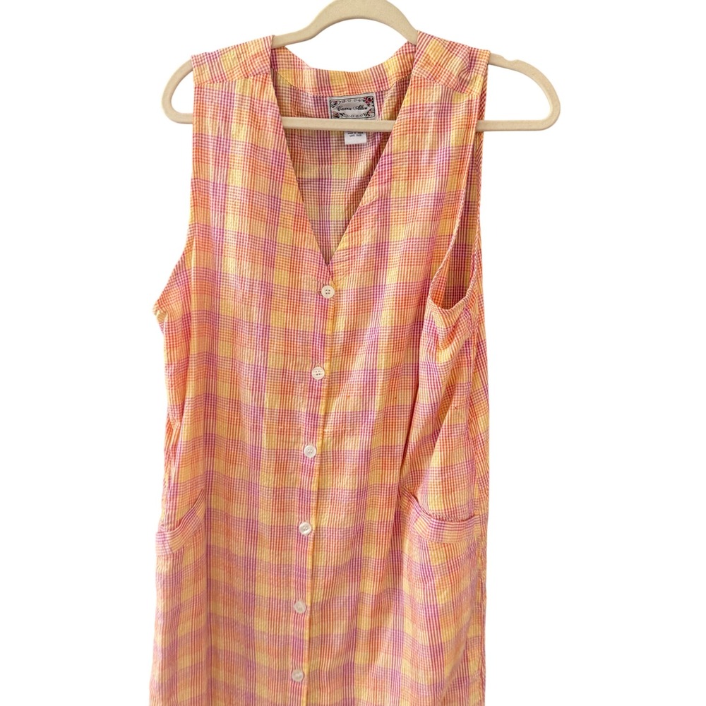 Carrie Allen Vintage 90s Plaid‎ Cotton Button Front Maxi Dress Cottage Prarie  L